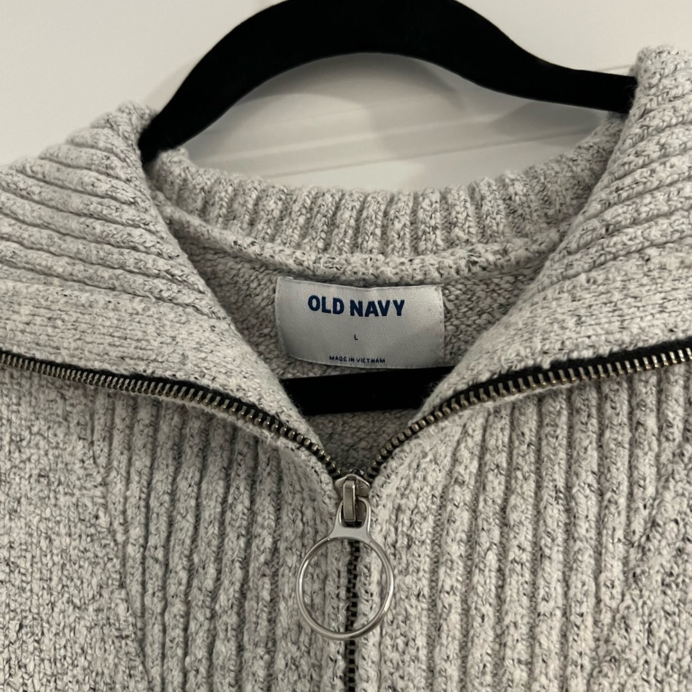 Old Navy Light Gray Ribbed Zip Sweater - Picture 3 of 4